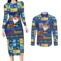 Merry Chrismukkah Couples Matching Long Sleeve Bodycon Dress and Long Sleeve Button Shirt With Gnome Christmas Hanukkah LT9 - Wonder Print Shop