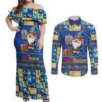 Merry Chrismukkah Couples Matching Off Shoulder Maxi Dress and Long Sleeve Button Shirt With Gnome Christmas Hanukkah LT9 - Wonder Print Shop