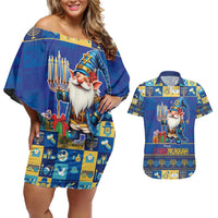 Merry Chrismukkah Couples Matching Off Shoulder Short Dress and Hawaiian Shirt With Gnome Christmas Hanukkah LT9 - Wonder Print Shop
