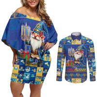 Merry Chrismukkah Couples Matching Off Shoulder Short Dress and Long Sleeve Button Shirt With Gnome Christmas Hanukkah LT9 - Wonder Print Shop
