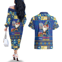 Merry Chrismukkah Couples Matching Off The Shoulder Long Sleeve Dress and Hawaiian Shirt With Gnome Christmas Hanukkah LT9 - Wonder Print Shop