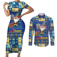 Merry Chrismukkah Couples Matching Short Sleeve Bodycon Dress and Long Sleeve Button Shirt With Gnome Christmas Hanukkah LT9 - Wonder Print Shop