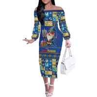 Merry Chrismukkah Family Matching Off The Shoulder Long Sleeve Dress and Hawaiian Shirt With Gnome Christmas Hanukkah - Wonder Print Shop
