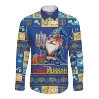 Merry Chrismukkah Long Sleeve Button Shirt With Gnome Christmas Hanukkah - Wonder Print Shop