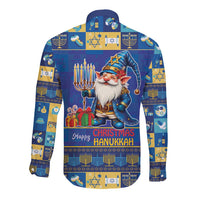 Merry Chrismukkah Long Sleeve Button Shirt With Gnome Christmas Hanukkah - Wonder Print Shop