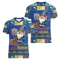 Merry Chrismukkah Women V-Neck T-Shirt With Gnome Christmas Hanukkah - Wonder Print Shop