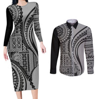 Samoa Siapo Arty Couples Matching Long Sleeve Bodycon Dress and Long Sleeve Button Shirt Black Style LT9 - Wonder Print Shop