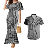Samoa Siapo Arty Couples Matching Mermaid Dress and Hawaiian Shirt Black Style LT9 - Wonder Print Shop