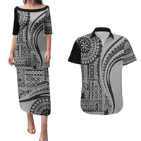 Samoa Siapo Arty Couples Matching Puletasi Dress and Hawaiian Shirt Black Style LT9 - Wonder Print Shop