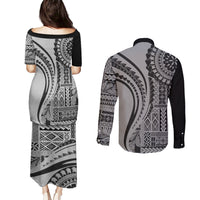 Samoa Siapo Arty Couples Matching Puletasi Dress and Long Sleeve Button Shirt Black Style LT9 - Wonder Print Shop
