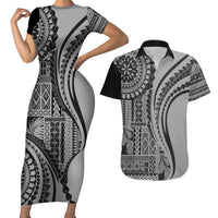 Samoa Siapo Arty Couples Matching Short Sleeve Bodycon Dress and Hawaiian Shirt Black Style LT9 - Wonder Print Shop