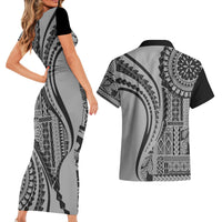 Samoa Siapo Arty Couples Matching Short Sleeve Bodycon Dress and Hawaiian Shirt Black Style LT9 - Wonder Print Shop