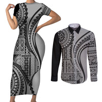 Samoa Siapo Arty Couples Matching Short Sleeve Bodycon Dress and Long Sleeve Button Shirt Black Style LT9 - Wonder Print Shop