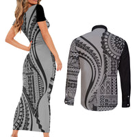 Samoa Siapo Arty Couples Matching Short Sleeve Bodycon Dress and Long Sleeve Button Shirt Black Style LT9 - Wonder Print Shop