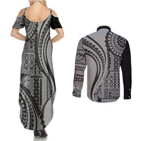 Samoa Siapo Arty Couples Matching Summer Maxi Dress and Long Sleeve Button Shirt Black Style LT9 - Wonder Print Shop