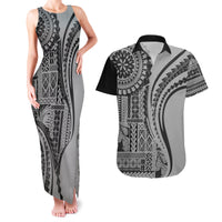 Samoa Siapo Arty Couples Matching Tank Maxi Dress and Hawaiian Shirt Black Style LT9 - Wonder Print Shop