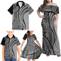 Samoa Siapo Arty Family Matching Off Shoulder Maxi Dress and Hawaiian Shirt Black Style LT9 - Wonder Print Shop