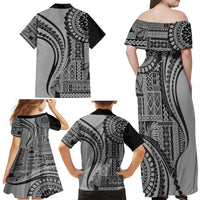 Samoa Siapo Arty Family Matching Off Shoulder Maxi Dress and Hawaiian Shirt Black Style LT9 - Wonder Print Shop