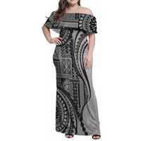 Samoa Siapo Arty Family Matching Off Shoulder Maxi Dress and Hawaiian Shirt Black Style LT9 - Wonder Print Shop