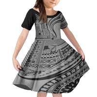 Samoa Siapo Arty Family Matching Short Sleeve Bodycon Dress and Hawaiian Shirt Black Style - Wonder Print Shop