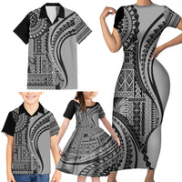 Samoa Siapo Arty Family Matching Short Sleeve Bodycon Dress and Hawaiian Shirt Black Style - Wonder Print Shop