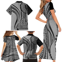 Samoa Siapo Arty Family Matching Short Sleeve Bodycon Dress and Hawaiian Shirt Black Style - Wonder Print Shop