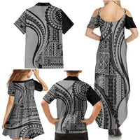 Samoa Siapo Arty Family Matching Summer Maxi Dress and Hawaiian Shirt Black Style - Wonder Print Shop