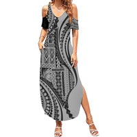 Samoa Siapo Arty Family Matching Summer Maxi Dress and Hawaiian Shirt Black Style - Wonder Print Shop