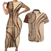 Samoa Siapo Arty Couples Matching Short Sleeve Bodycon Dress and Hawaiian Shirt Brown Style LT9 - Wonder Print Shop