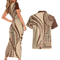 Samoa Siapo Arty Couples Matching Short Sleeve Bodycon Dress and Hawaiian Shirt Brown Style LT9 - Wonder Print Shop