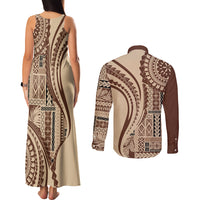 Samoa Siapo Arty Couples Matching Tank Maxi Dress and Long Sleeve Button Shirt Brown Style LT9 - Wonder Print Shop