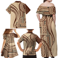 Samoa Siapo Arty Family Matching Off Shoulder Maxi Dress and Hawaiian Shirt Brown Style LT9 - Wonder Print Shop