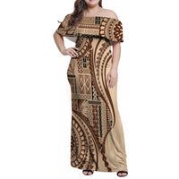 Samoa Siapo Arty Family Matching Off Shoulder Maxi Dress and Hawaiian Shirt Brown Style LT9 - Wonder Print Shop