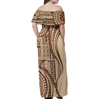 Samoa Siapo Arty Family Matching Off Shoulder Maxi Dress and Hawaiian Shirt Brown Style LT9 - Wonder Print Shop