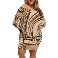 Samoa Siapo Arty Family Matching Off Shoulder Short Dress and Hawaiian Shirt Brown Style LT9 - Wonder Print Shop