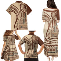 Samoa Siapo Arty Family Matching Puletasi Dress and Hawaiian Shirt Brown Style - Wonder Print Shop