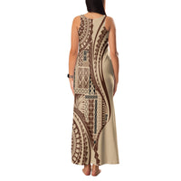 Samoa Siapo Arty Family Matching Tank Maxi Dress and Hawaiian Shirt Brown Style - Wonder Print Shop