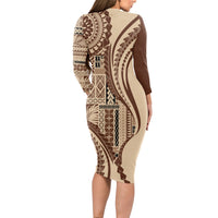 Samoa Siapo Arty Long Sleeve Bodycon Dress Brown Style - Wonder Print Shop