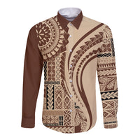 Samoa Siapo Arty Long Sleeve Button Shirt Brown Style - Wonder Print Shop