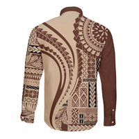 Samoa Siapo Arty Long Sleeve Button Shirt Brown Style - Wonder Print Shop