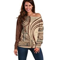 Samoa Siapo Arty Off Shoulder Sweater Brown Style - Wonder Print Shop