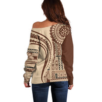 Samoa Siapo Arty Off Shoulder Sweater Brown Style - Wonder Print Shop