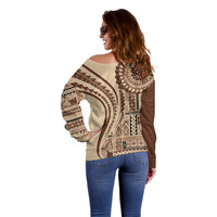 Samoa Siapo Arty Off Shoulder Sweater Brown Style - Wonder Print Shop