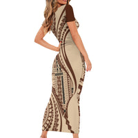 Samoa Siapo Arty Short Sleeve Bodycon Dress Brown Style - Wonder Print Shop