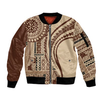 Samoa Siapo Arty Sleeve Zip Bomber Jacket Brown Style - Wonder Print Shop