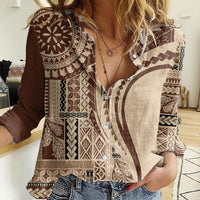 Samoa Siapo Arty Women Casual Shirt Brown Style - Wonder Print Shop