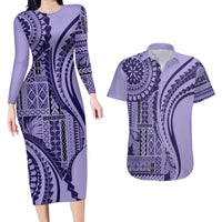 Samoa Siapo Arty Couples Matching Long Sleeve Bodycon Dress and Hawaiian Shirt Purple Style LT9 - Wonder Print Shop