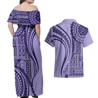 Samoa Siapo Arty Couples Matching Off Shoulder Maxi Dress and Hawaiian Shirt Purple Style LT9 - Wonder Print Shop