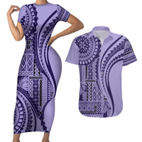 Samoa Siapo Arty Couples Matching Short Sleeve Bodycon Dress and Hawaiian Shirt Purple Style LT9 - Wonder Print Shop