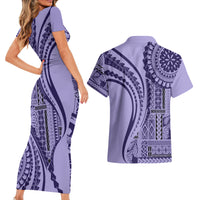 Samoa Siapo Arty Couples Matching Short Sleeve Bodycon Dress and Hawaiian Shirt Purple Style LT9 - Wonder Print Shop